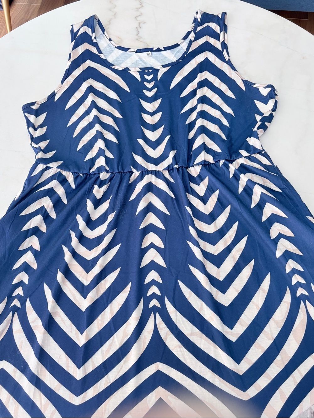Blue & White Print Midi Dress Sleeveless | Pockets | Lightweight Size XXL - Picture 4 of 5